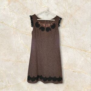 Tocca Brown Midi Dress with Black Lace Accents